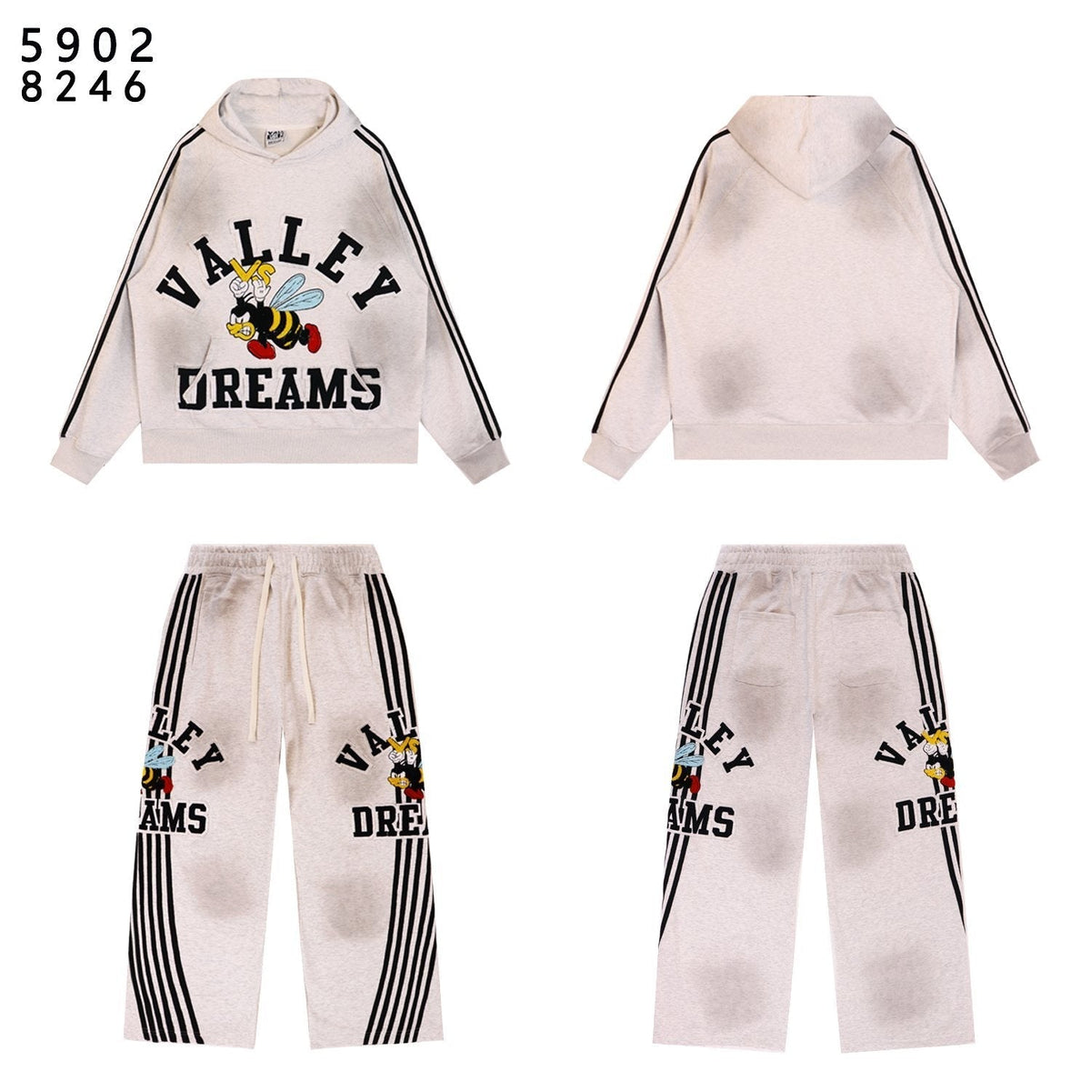 VALE USA Bee Embroidered Striped Hoodie & Sweatpants Set — front